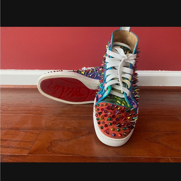 CL Mlt color Suede Louis Spikes High-Top Sneakers good condition missing 2 stone - Picture 3 of 4